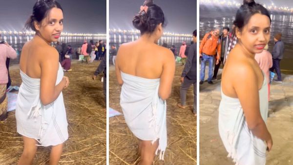 మహాకుంభమేళాలో యువతి రచ్చ రచ్చ..టవల్‌ చూట్టుకుని వెకిలి చేష్టలు(వీడియో)