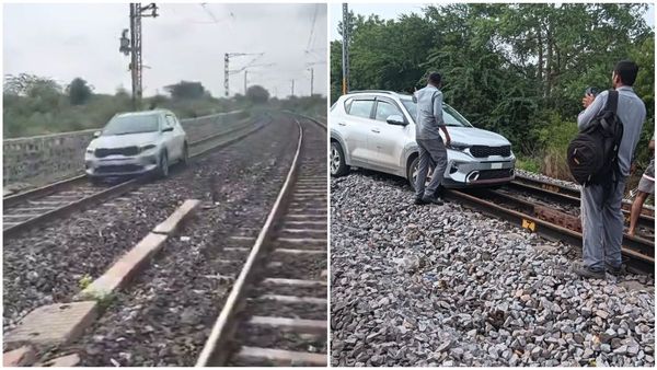 పిచ్చిది.. ట్రాక్ పై కారును పరుగులు పెట్టించింది: శంకర్ పల్లి వద్ద భయభ్రాంతులు: రైళ్ల రాకపోకలకు విఘాతం