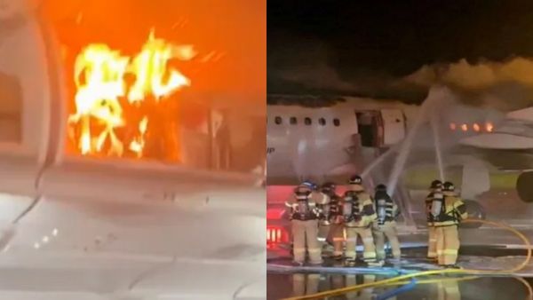 వైరల్ వీడియో: వామ్మో.. విమానం గాల్లో ఉండగానే మంటలు.. జస్ట్ మిస్..