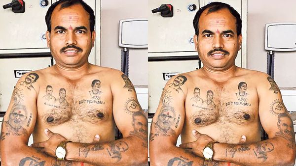 నీ అభిమానం సల్లగుండా.. ఒంటిపై 14 మంది ప్రముఖుల చిత్రాలు 