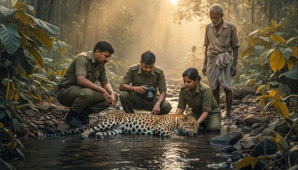 అడవిలో మిస్టరీ. వాగులో తేలియాడిన చిరుత మృతదేహం!
