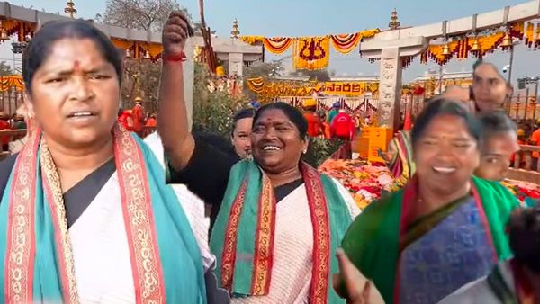 మేడారం జాతరలో దుమ్ము రేపుతున్న సీతక్క డ్యాన్స్.. వైరల్ వీడియో!