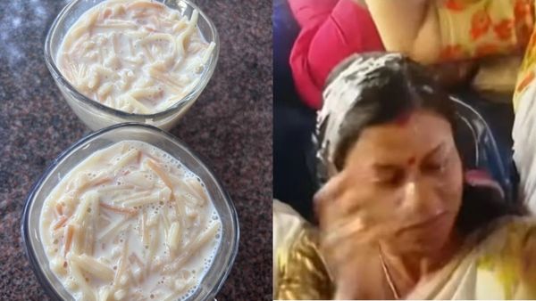 ఊహించని ప్రమాదం: మంత్రి తలపై పడ్డ వేడి వేడి పాయసం! (వీడియో)