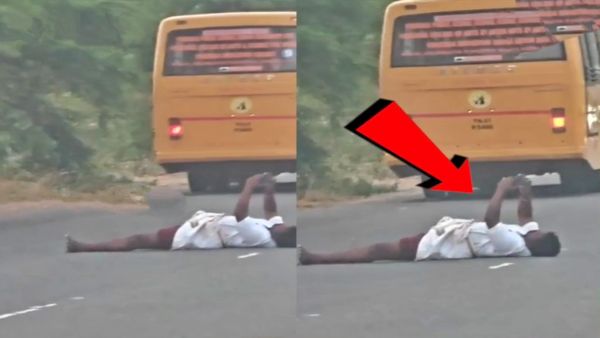 Viral Video: మద్యం మత్తులో నడిరోడ్డుపై పడుకుని.. రీల్స్ చూస్తూ..