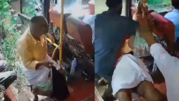 viral video: బస్సు నుంచి కింద పడిపోతుండగా వృద్ధుడిని కాపాడిన క్లీనర్..