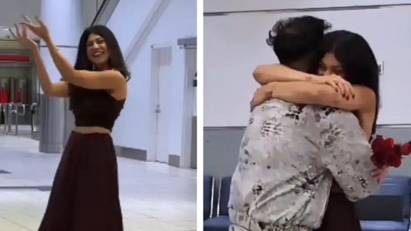 Woman dances at Canadian airport