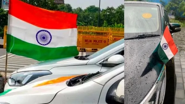 national flag on car