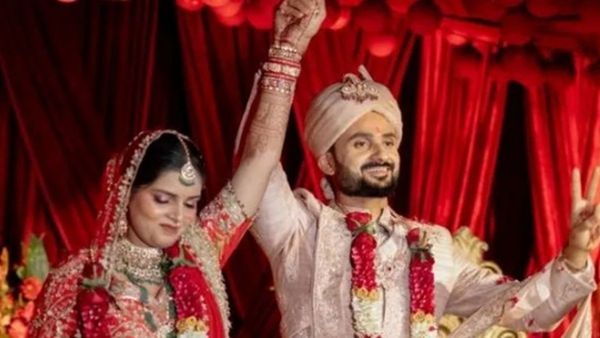 Indian cricketer Akash Deep and wife Akshita Raj wedding
