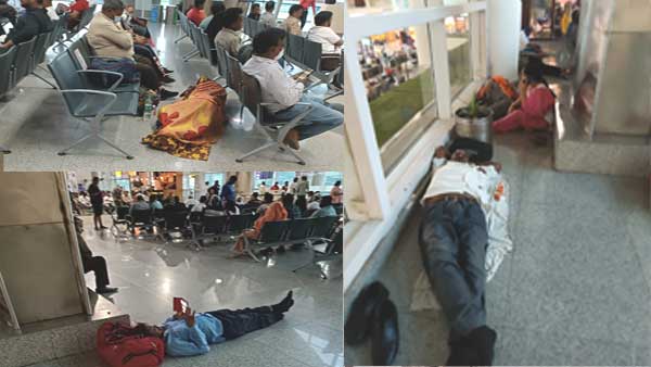 वाराणसी: एयरपोर्ट है या रेलवे स्टेशन? फर्श पर लेटे नजर आए यात्री, दो घंटे का सफर साढ़े 8 घंटे इंतजार