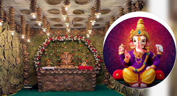 अनूठा दृश्‍य: प्‍लास्टिक-आभूषणों से नहीं, गुजरात में यहां पत्‍तल-दोना से तैयार हुआ गणेश-मंडप
