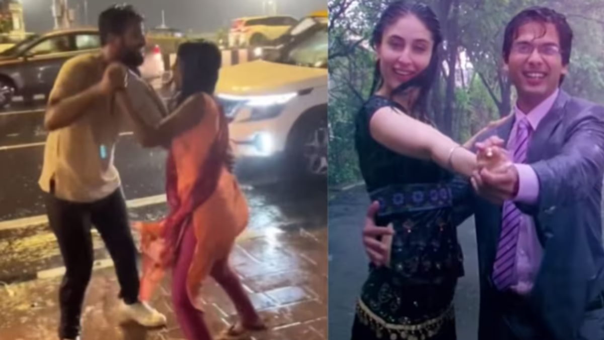 मुंबई की बारिश में रोमांटिक डांस करता दिखा कपल, शाहिद और करीना के गाने को किया रीक्रिएट