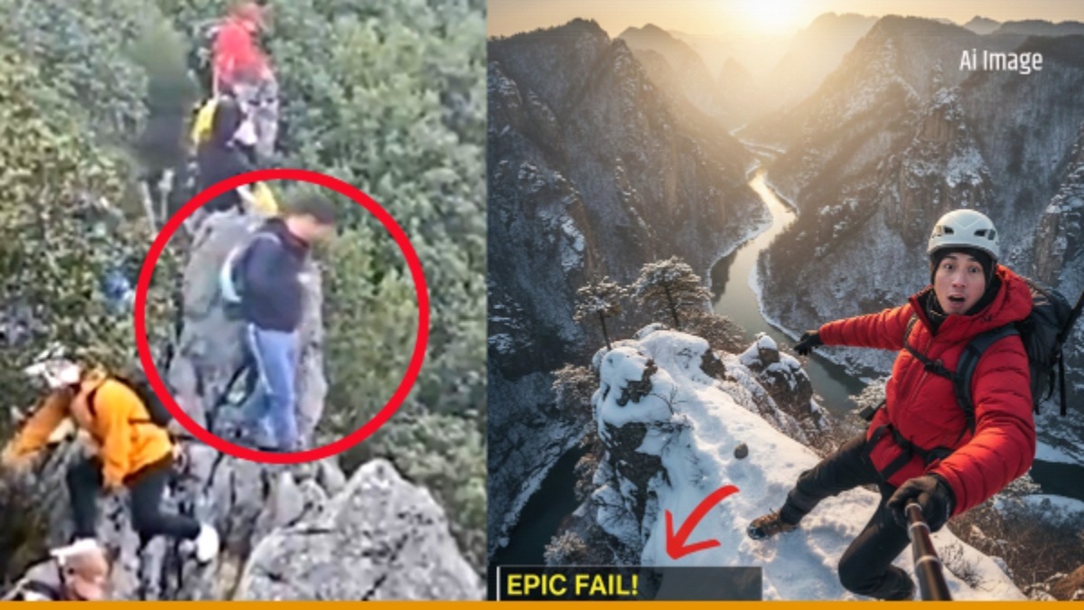 China: पहाड़ पर सेल्फी के चक्कर में 130 फीट नीचे गिरा ब्लॉगर, फिर भी बच गई जान, देखें- Video