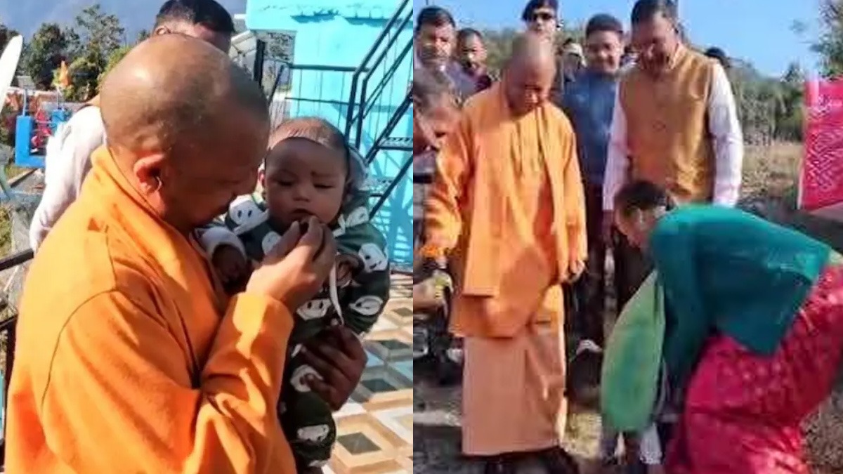 UP CM Yogi Adityanath उत्तराखंड में पैतृक गांव पंचूर में बच्चों से मिले, चॉकलेट बांटी,कहा-हम भी तेरे दादा लगते