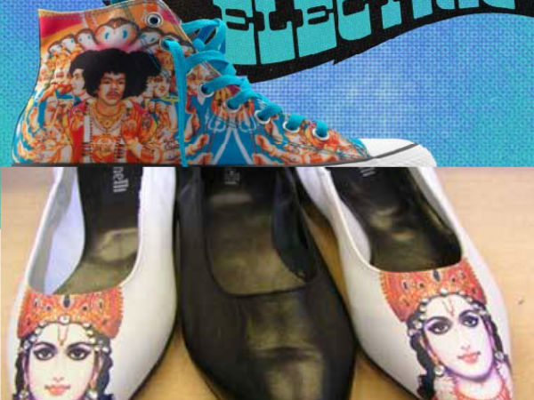 जूतों पर देवी-देवताओं की तस्‍वीरें 