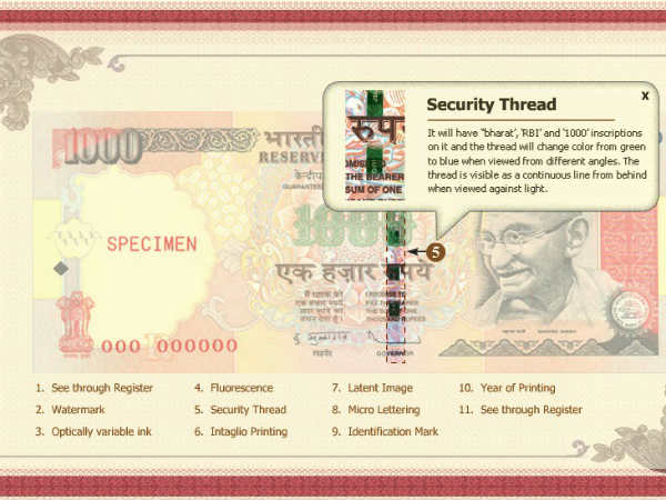 पट्टी पर 'RBI','भारत' हरे और नीले रंग में लिखा होता है। पट्टी पर 'RBI','भारत' हरे और नीले रंग में लिखा होता है।