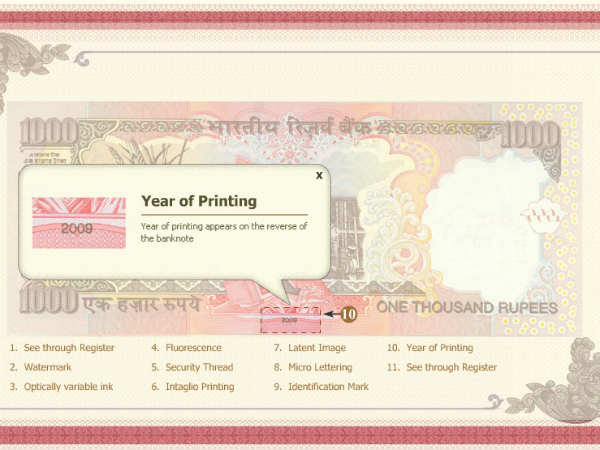नोट के छपने का वर्ष लिखा होता है। नोट के छपने का वर्ष लिखा होता है।