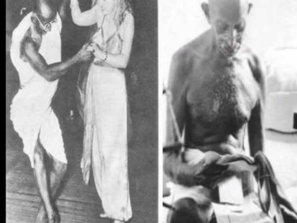 महात्मा गांधी मॉडल के साथ नृत्य कर रहे हैं