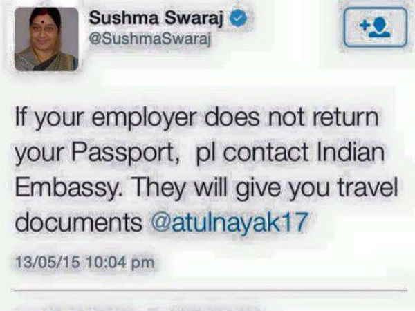 sushma tweet