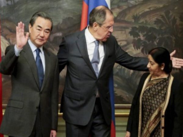 Wang yi with sushma swaraj Wang yi with sushma swaraj