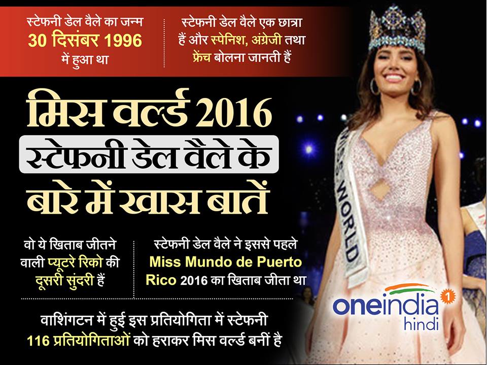 Miss Puerto Rico Stephanie del Valle is crowned Miss World 2016 Miss Puerto Rico Stephanie del Valle is crowned Miss World 2016