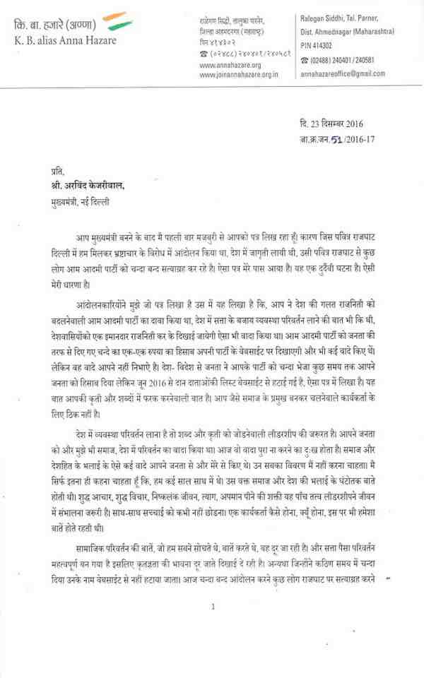 anna hazare letter