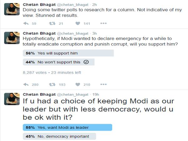 chetan-bhagat-चेतन भगत ने कराया पोल, जवाब मिला नरेंद्र मोदी अगर इमरजेंसी भी लगा दें तो भी हम करेंगे समर्थन