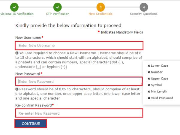 नया यूजर आईडी और पासवर्ड बनाएं