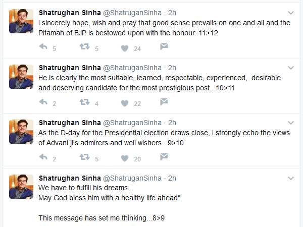 राष्ट्रपति चुनाव पर बोले शत्रुघ्न सिन्हा, लालकृष्ण आडवाणी सबसे योग्य उम्मीदवार