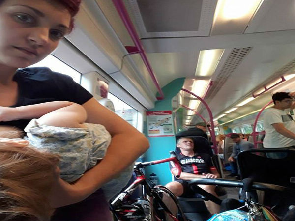 Breastfeeding mother hits back at passengers who forced her to stand on train while she fed her 15-month-old baby Breastfeeding mother hits back at passengers who forced her to stand on train while she fed her 15-month-old baby