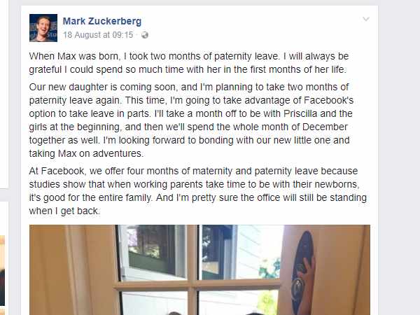 पैटरनिटी लीव लेने पर लिखा फेसबुक पोस्ट