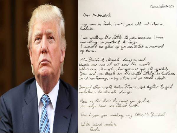 क्लाइमेट चेंज पर 11 साल की लड़की ने ट्रंप को लिखा खत क्लाइमेट चेंज पर 11 साल की लड़की ने ट्रंप को लिखा खत