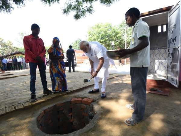 Pm modi in varansi contributes in building twin pit toilet Pm modi in varansi contributes in building twin pit toilet