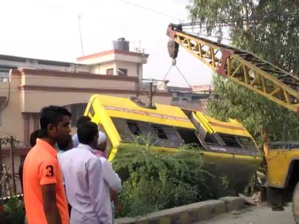 A school bus fell from bridge after driver lost control in Moradabad