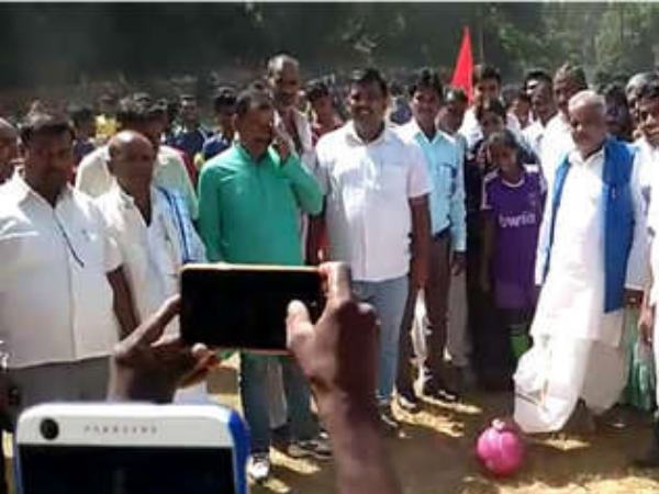 Bihar JDU Minister Shravan Kumar fall during a football kick