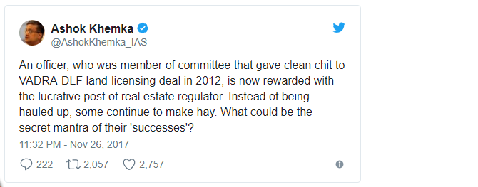 अशोक खेमका ने लिया निशाने पर