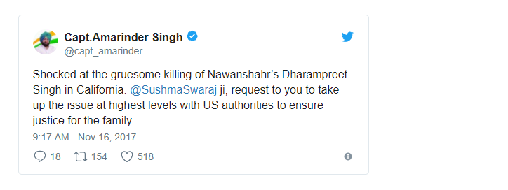 Indian Student Shot Dead Punjab CM Captain Amarinder Singh Asks Sushma Swaraj to Take up Matter Indian Student Shot Dead Punjab CM Captain Amarinder Singh Asks Sushma Swaraj to Take up Matter