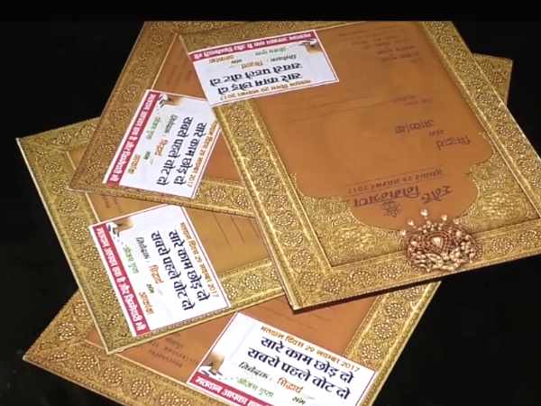 Wedding card advocating voting in UP civic election in Sitapur