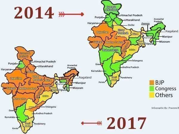 इन 11 राज्यों में भाजपा जीती, कांग्रेस हारी