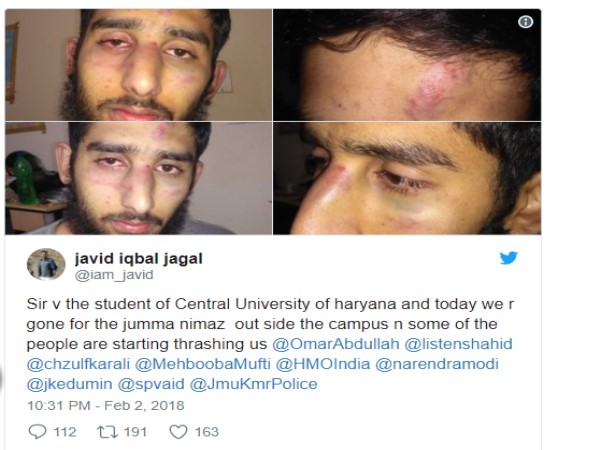 कश्मीरी छात्र ने ट्वीट करके दी जानकारी कश्मीरी छात्र ने ट्वीट करके दी जानकारी