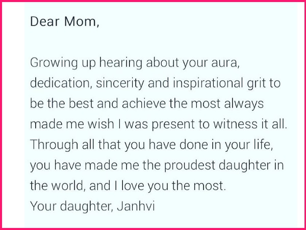 जाह्नवी ने लिखा, 'सबसे प्राउड बेटी हूं मैं'