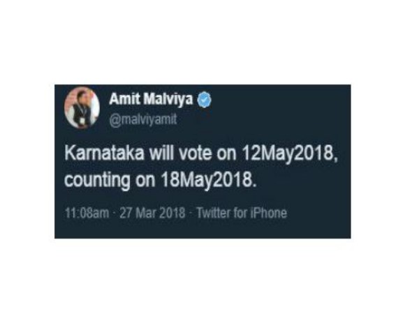BJP IT head Amit Malviya tweets about Karnataka Assembly elections before EC announces BJP IT head Amit Malviya tweets about Karnataka Assembly elections before EC announces