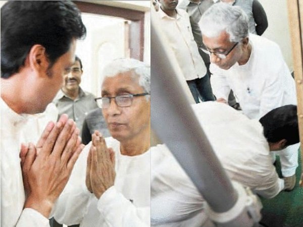 बिप्लब देब ने छुए माणिक सरकार के पैर