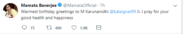 मुख्यमंत्री ममता बनर्जी ने भी दी बधाई मुख्यमंत्री ममता बनर्जी ने भी दी बधाई