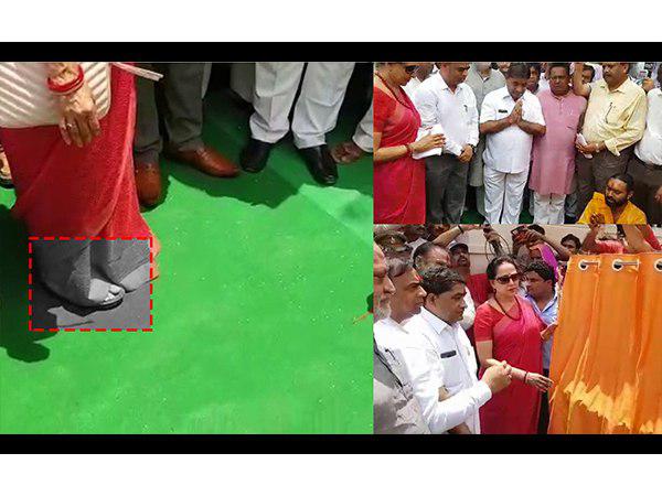 hema malini wearing sandals during puja in mathura