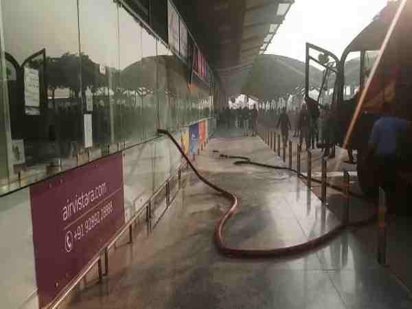  fire at the air india ticket counter in varanasi airport