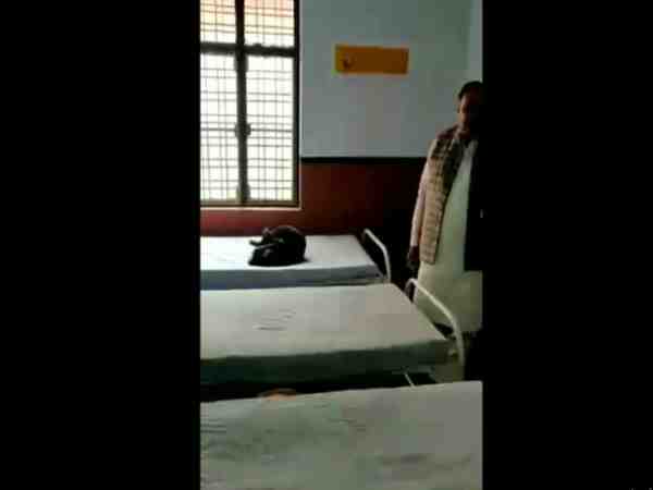 dog resting on the hospital bed when bjp mla visited in gonda