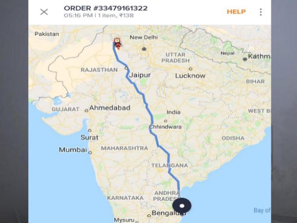 चन्नई से ऑर्डर किया राजस्थान से आता दिखा खाना