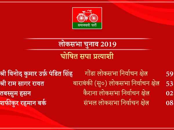 सपा ने चार उम्मीदवार किए घोषित