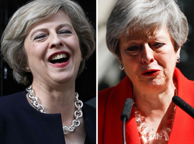 टेरीज़ा मे की पहली तस्वीर तीन साल पहले की है जब वे प्रधानमंत्री बनी थीं. दूसरी तस्वीर तीन साल बाद की है जब उन्होंने कुर्सी छोड़ने की घोषणा की. टेरीज़ा मे की पहली तस्वीर तीन साल पहले की है जब वे प्रधानमंत्री बनी थीं. दूसरी तस्वीर तीन साल बाद की है जब उन्होंने कुर्सी छोड़ने की घोषणा की.