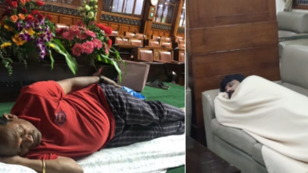 बिस्तर तकिया लेकर विधानसभा पहुंचे बीजेपी विधायक